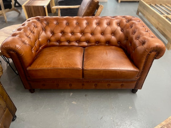 Fauteuil Chesterfield 2 place 100% cuir 31x61x34''