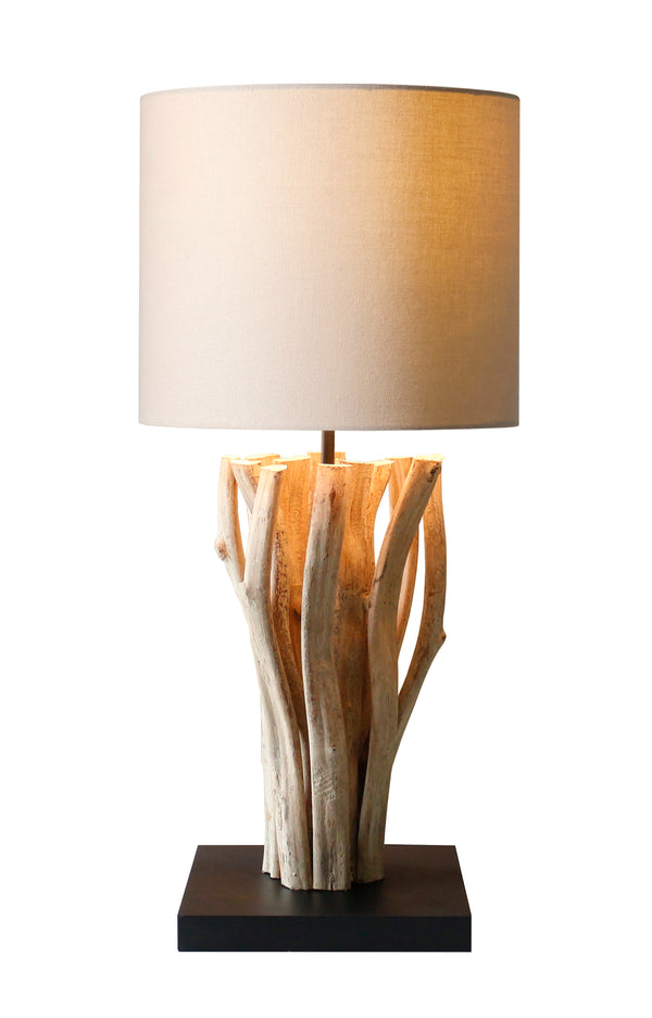 Lampe de table bois flotté lin beige Jayana