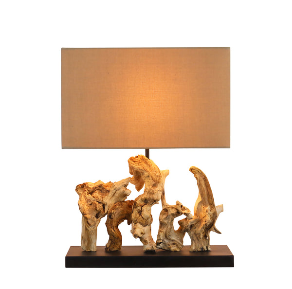 Lampe de table bois flotté et lin beige Zuria