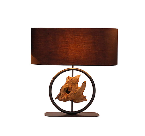 Lampe de table bois flotté et lin marron Zenya