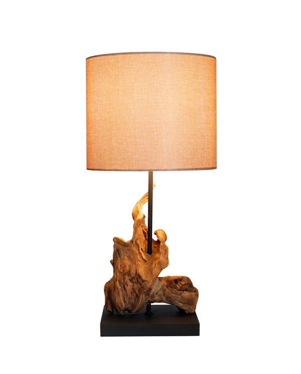 Lampe de table bois flotté et lin beige Noya