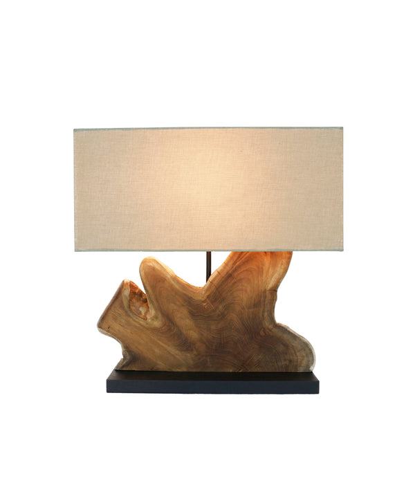 Lampe de table bois de teck et lin beige Lupya
