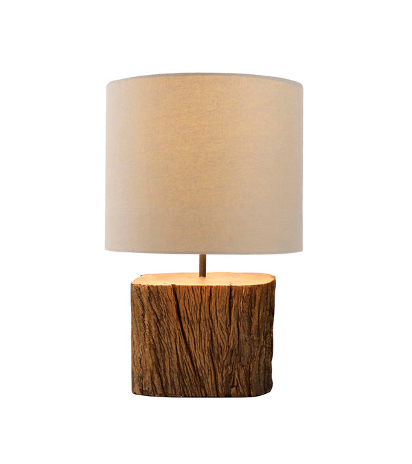 Lampe de table bois de teck et lin beige Baya