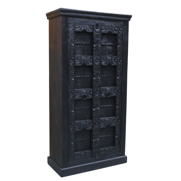 Armoire antique 2 portes noir bois massif