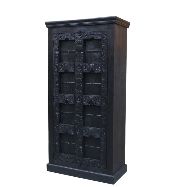 Armoire antique 2 portes noir bois massif