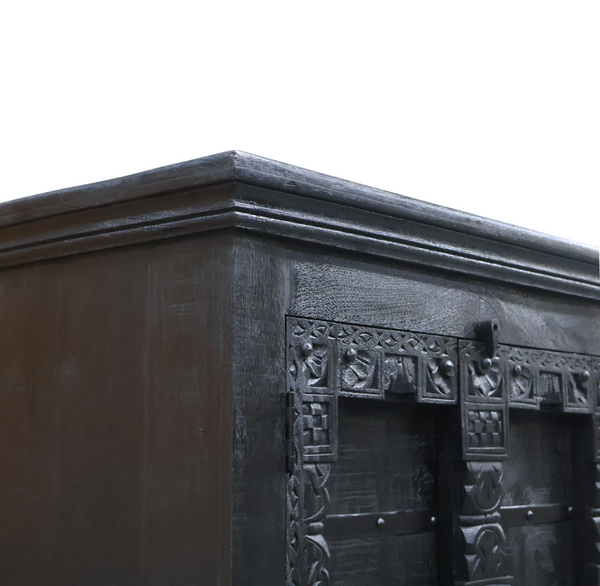 Armoire antique 2 portes noir bois massif