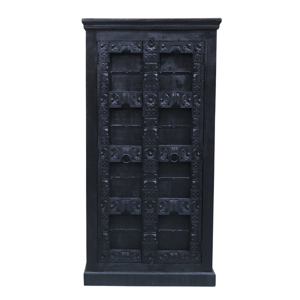 Armoire antique 2 portes noir bois massif