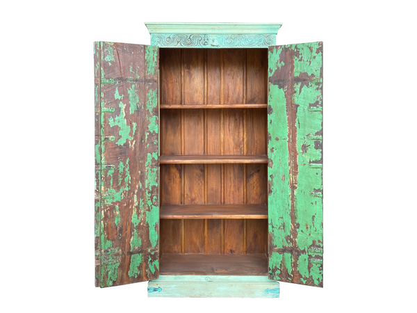 Antique turquoise green cabinet 77x39x20'' - Kif-Kif Import