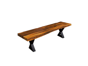 Rosewood bench 1.5" brown natural edge metal base