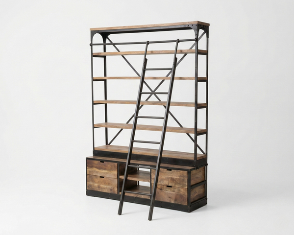 Bibliothèque Manufacture – Manguier massif et acier