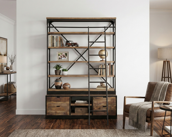 Bibliothèque Manufacture – Manguier massif et acier