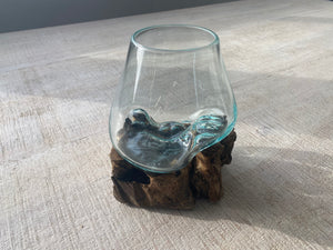 Vase en bois et verre soufflé Ø6