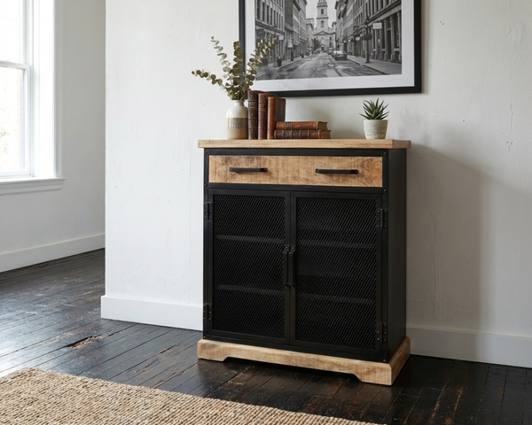 Buffet Lenox – manguier massif & métal noir industriel