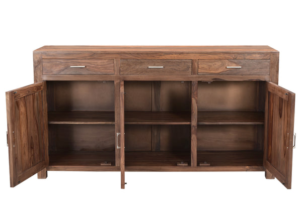 Buffet en sheesham massif teinte Brownstone  3 tiroirs 3 portes