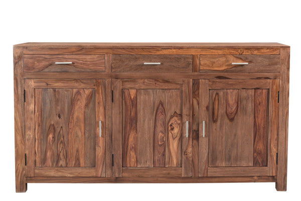 Buffet en sheesham massif teinte Brownstone  3 tiroirs et 3 portes
