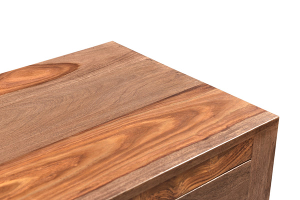 Buffet en sheesham massif teinte Brownstone  détail 3 tiroirs 3 portes