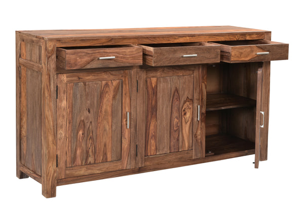 Buffet en sheesham massif teinte Brownstone   tiroirs et portes