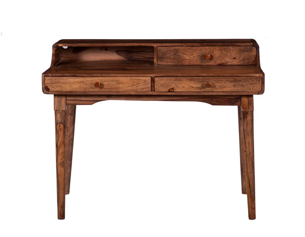 Bureau vintage en bois massif avec tiroirs vue de face