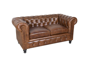 Cigar Chesterfield 2 seater leather sofa - Kif-Kif Import