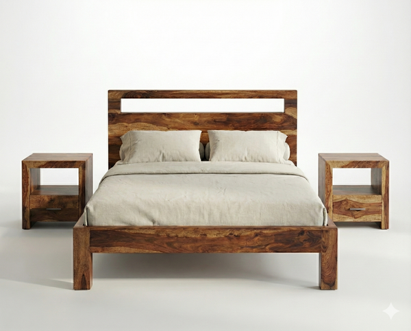 Lit Enzo – sheesham massif brun