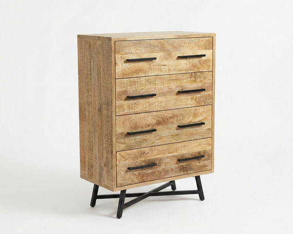 Commode haute Retro – Manguier massif naturel texturé