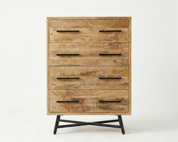 Commode haute Retro – Manguier massif naturel texturé