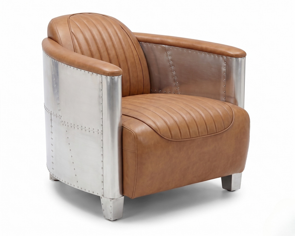 Fauteuil Aviateur métal et cuir cognac