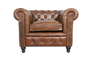 Cigar Leather Chesterfield Armchair - Kif-Kif Import