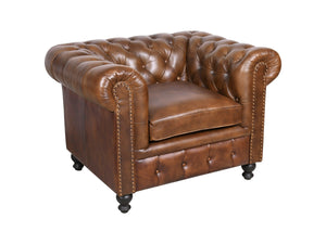 Fauteuil Chesterfield en cuir Cigare - Kif-Kif Import