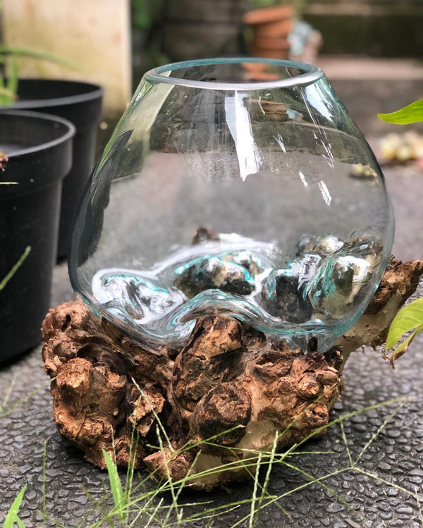 Vase in wood and blown glass Ø6" - Kif-Kif Import
