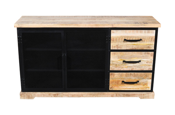 Buffet Lenox IDM104V3 – vue frontale – 3 tiroirs bois et portes grillagées