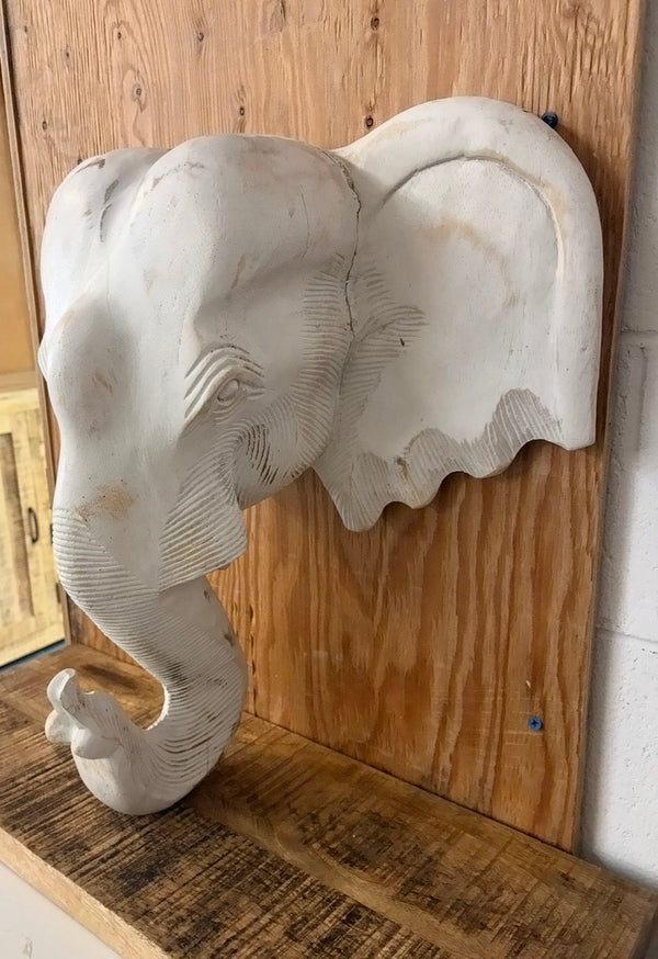 Tête d’éléphant en bois massif 20x20.5''