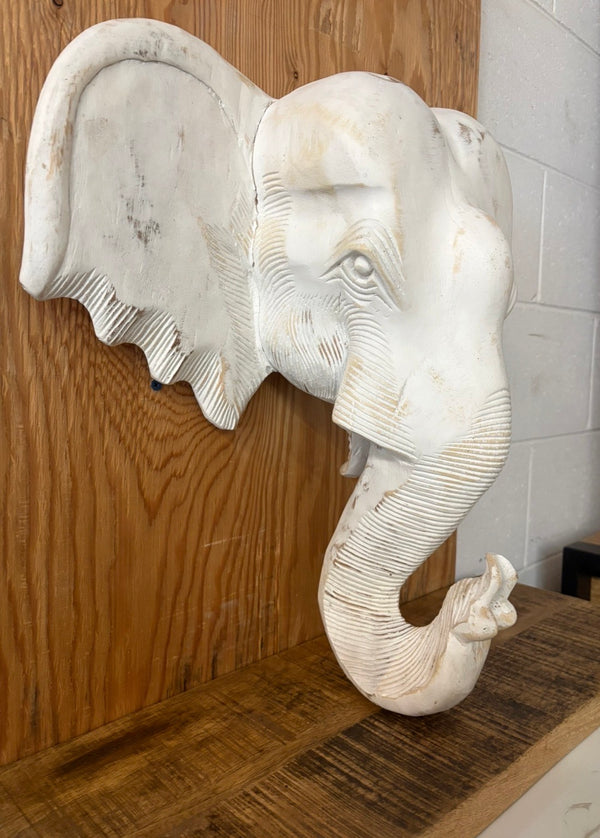 Tête d’éléphant en bois massif 20x20.5''