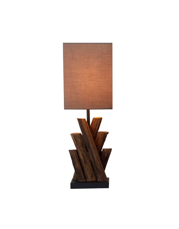 Lampe de table bois flotté lin marron Sonya