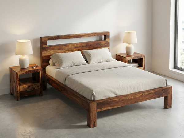 Lit Enzo – sheesham massif brun