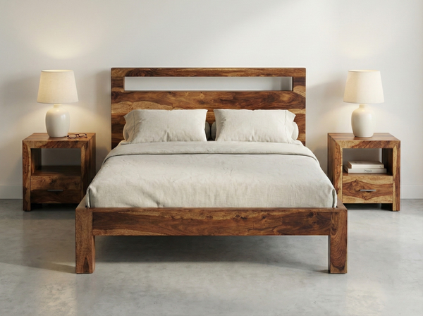 Lit Enzo – sheesham massif brun