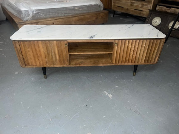 Meuble vidéo en Manguier et Marbre 20x58x16.5''