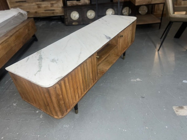 Meuble vidéo en Manguier et Marbre 20x58x16.5''