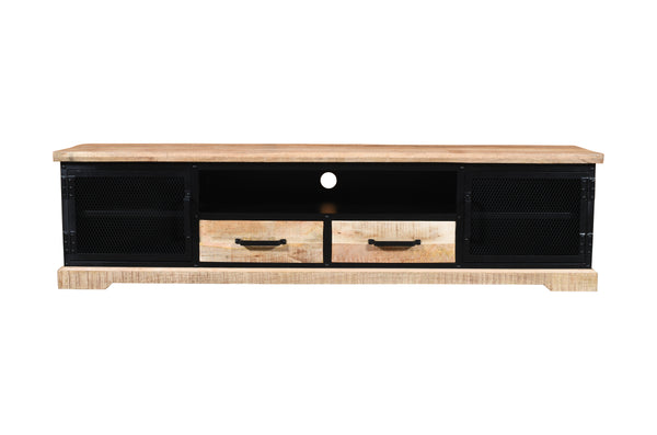 Meuble TV industriel Lenox – façade avant – manguier et métal noir