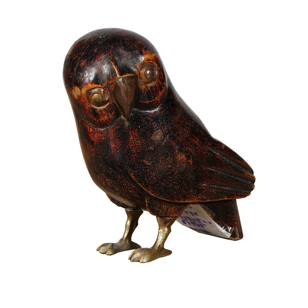 Hibou en bois de manguier avec détails en laiton — 5×3×6" — PA22111