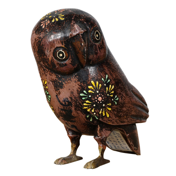 Hibou peint en bois de manguier — 6.4×3.5×7" — PA22114