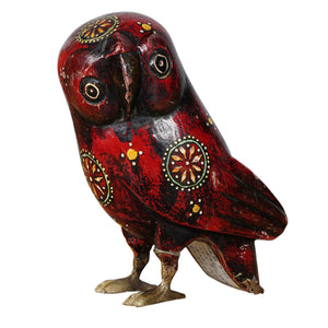 Hibou peint en bois de manguier — 6.4×3.5×7