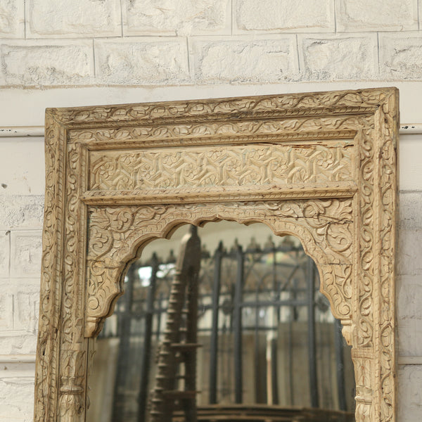 Miroir arche antique sculpté — bois massif patiné 86×5×45"
