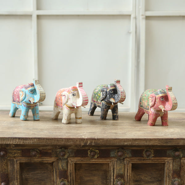 Éléphant peint assorti en bois de manguier — 8×3×6" — PA30565