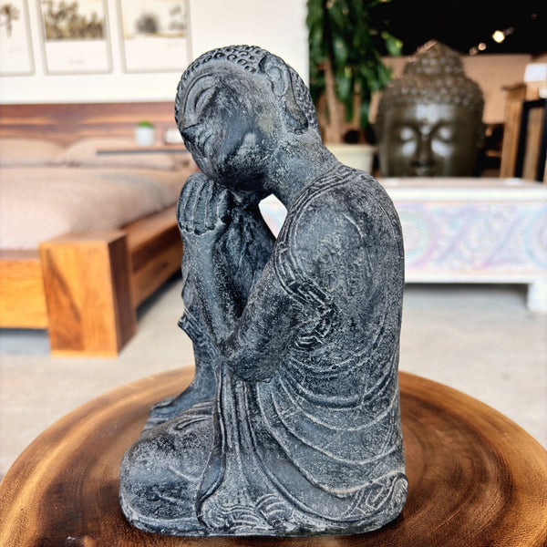 Statue Bouddha assis 10'' – pierre noire - Kif-Kif Import