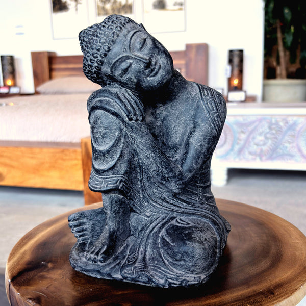 Statue Bouddha assis 10'' – pierre noire - Kif-Kif Import