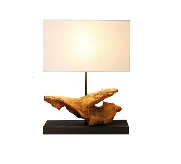 Lampe de table bois flotté et lin beige Maya