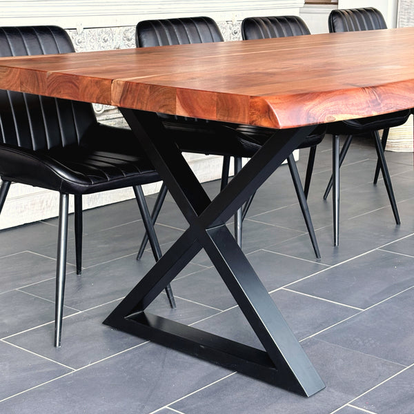 Table à dîner acacia 2" bord naturel champagne base X - Kif-Kif Import