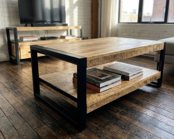 Table de salon Factory – manguier massif texturé