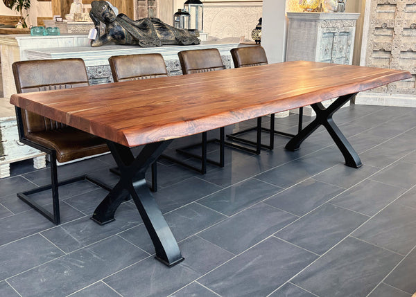 Table à dîner acacia 2" bord naturel champagne base Docks